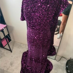 Purple Sequin Gown Off The Shoulder Sz 8